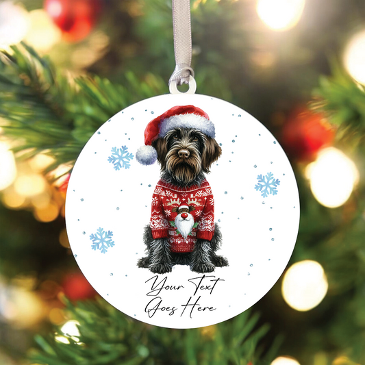 A Personalised German Wirehaired Pointer Jumper Dog Hanging Bauble Decoration