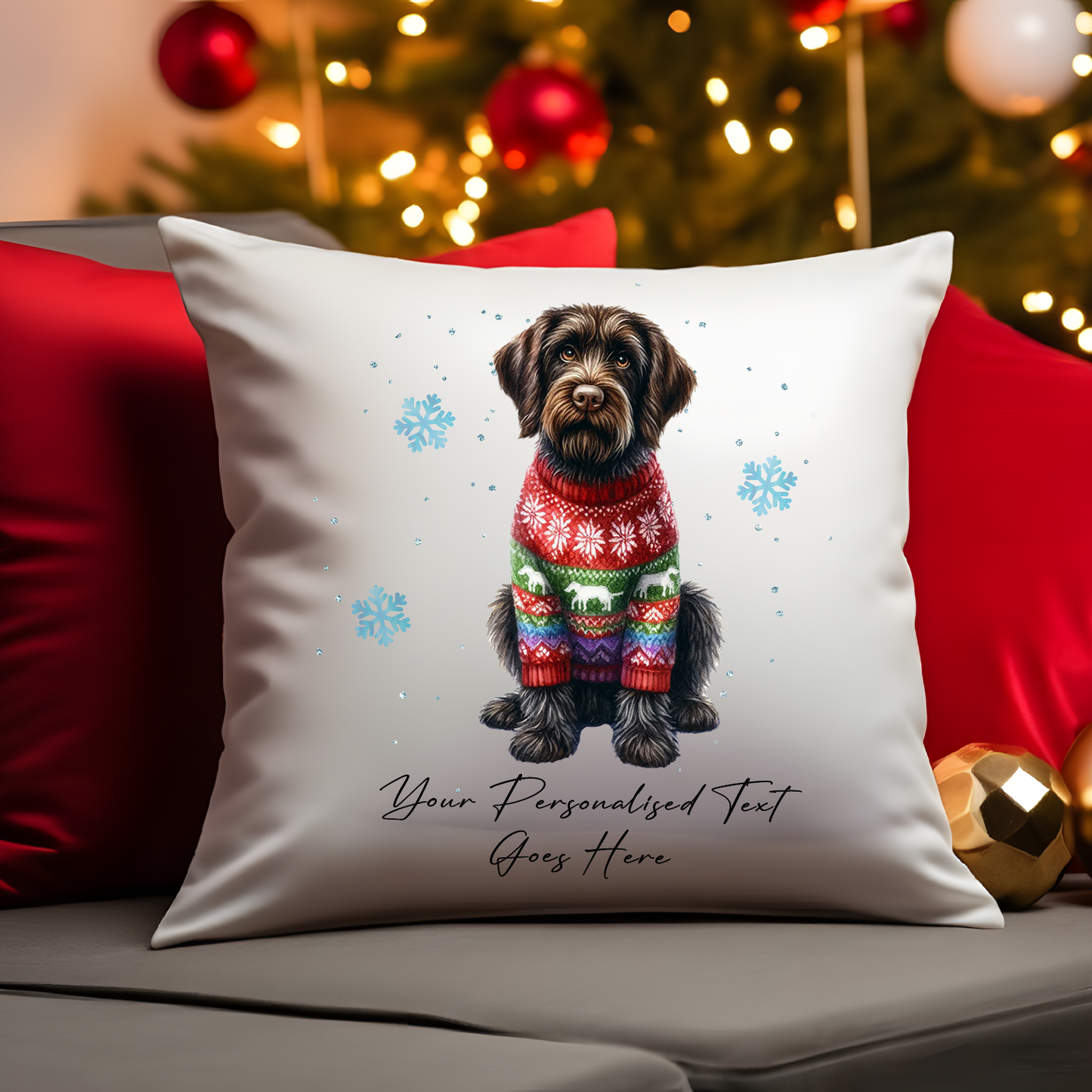 Personalised German Wirehaired Pointer Dog Christmas Jumper Cushion Cover Gift