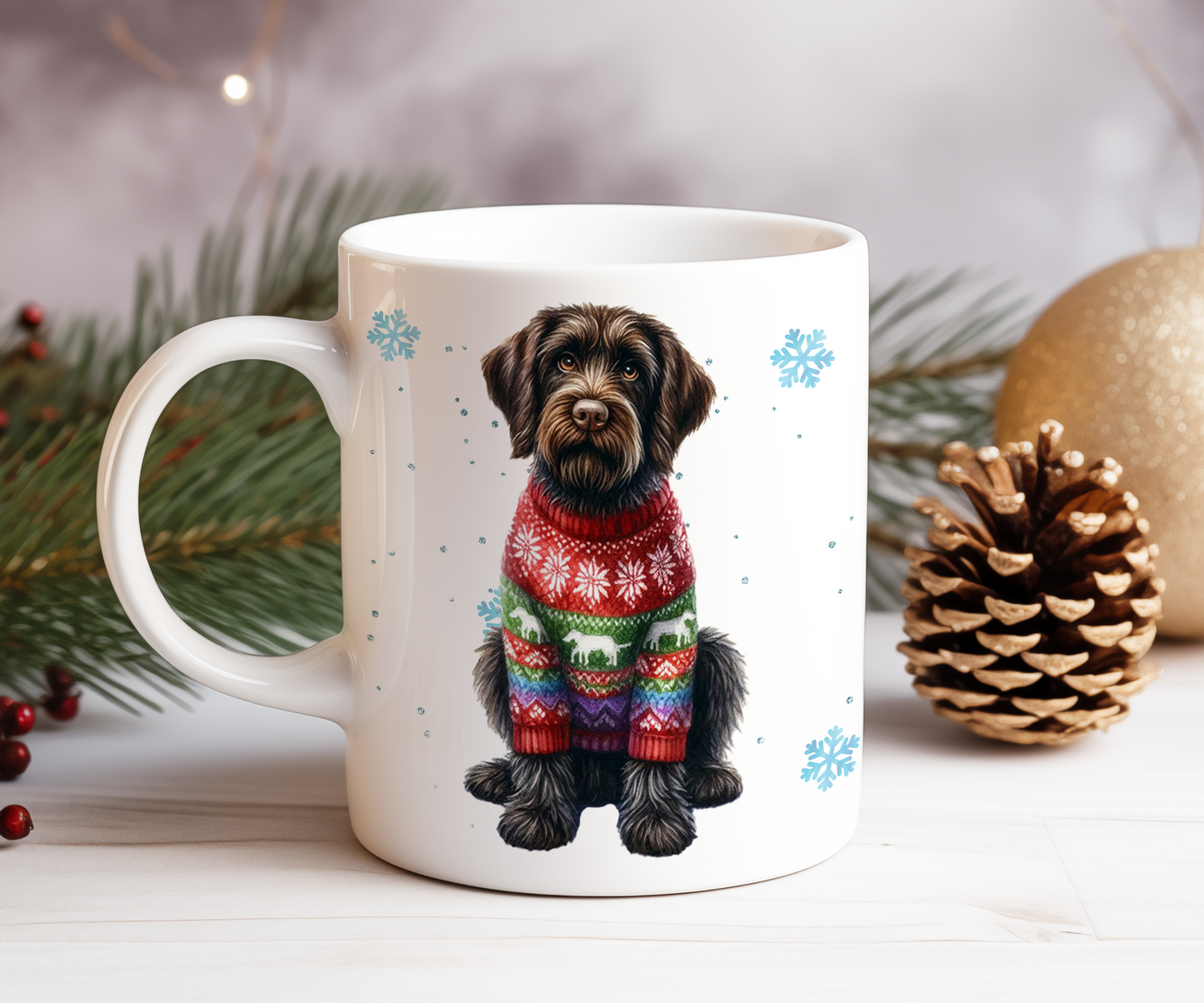 Personalised German Wirehaired Pointer - Dog Christmas Jumper Gift Mug - Style B