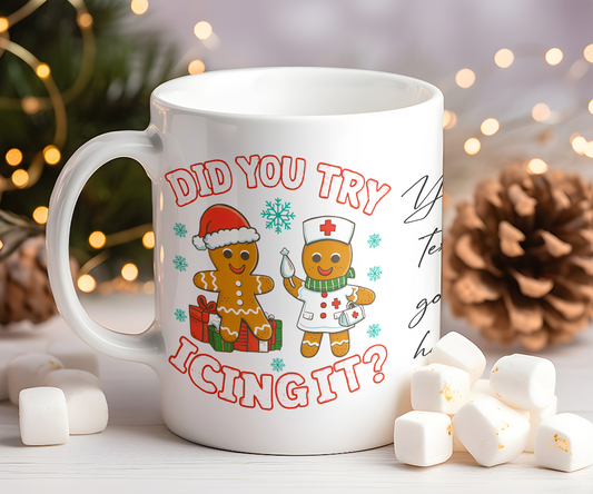 Personalised Christmas Gingerbread with nurse icing - Keepsake Gift Mug, by Floppsie Moppsie – floppsiemoppsie at floppsiemoppsie.co.uk