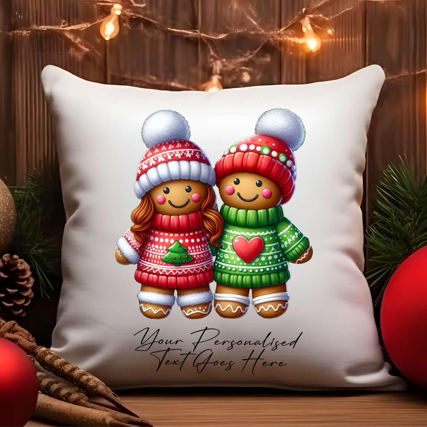 Personalised Christmas Gingerbread Couple - Cushion Cover Gift