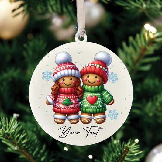 Personalised Christmas Gingerbread Couple - Hanging Bauble Decoration