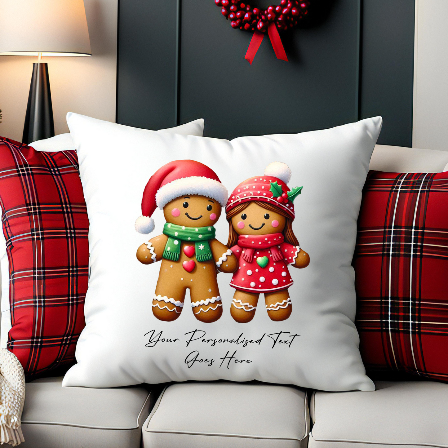 Personalised Christmas Gingerbread Couple - Cushion Cover Gift - Style B