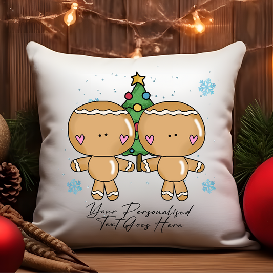 Personalised Whimsical Christmas Gingerbread Male Pair - Cushion Cover Gift