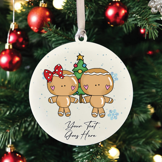 Personalised Whimsical Christmas Gingerbread Couple - Hanging Bauble Decoration