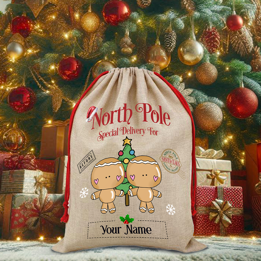 Personalised Whimsical Gingerbread Male Pair - North Pole Santa Sack