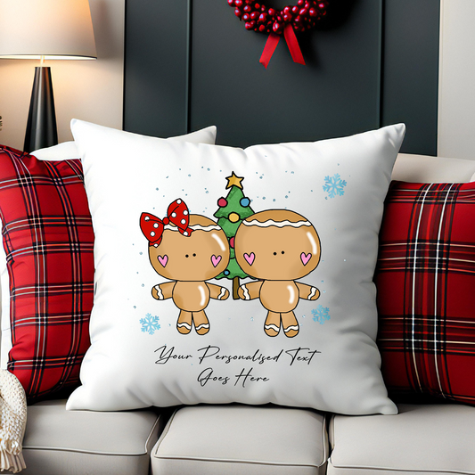 Personalised Whimsical Christmas Gingerbread Couple - Cushion Cover Gift