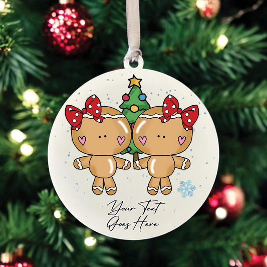 Personalised Whimsical Christmas Gingerbread Female Couple - Hanging Bauble Decoration