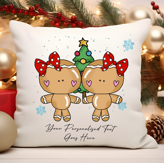 Personalised Whimsical Christmas Gingerbread Female Pair - Cushion Cover Gift