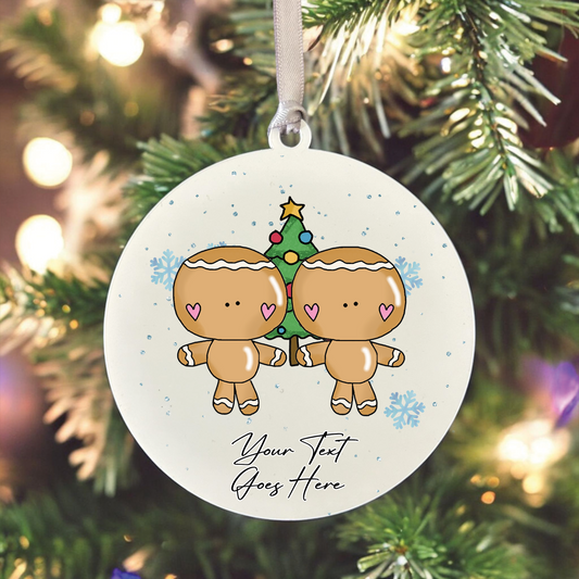 Personalised Whimsical Christmas Gingerbread Male Couple - Hanging Bauble Decoration