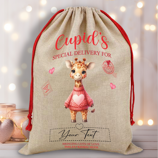 Personalised Animal Love Heart Valentine Anniversary Gift Sack - Giraffe