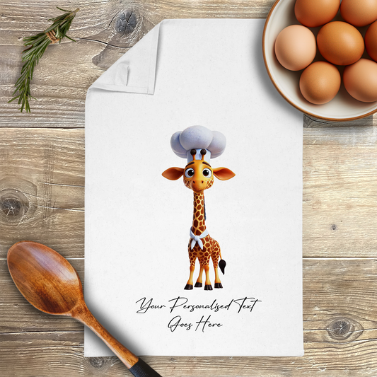 Personalised Toon Animal Chef Giraffe Tea Towel