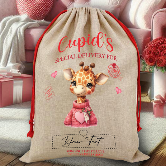 Personalised Animal Love Heart Valentine Anniversary Gift Sack - Giraffe B