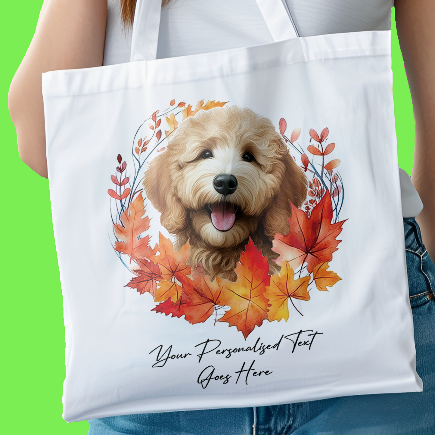 Personalised Dog Autumn Wreath Golden Doodle Tote Bag