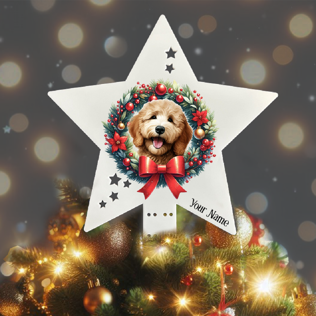 Personalised German Wirehaired Pointer Wreath Christmas Dog Star Tree Topper