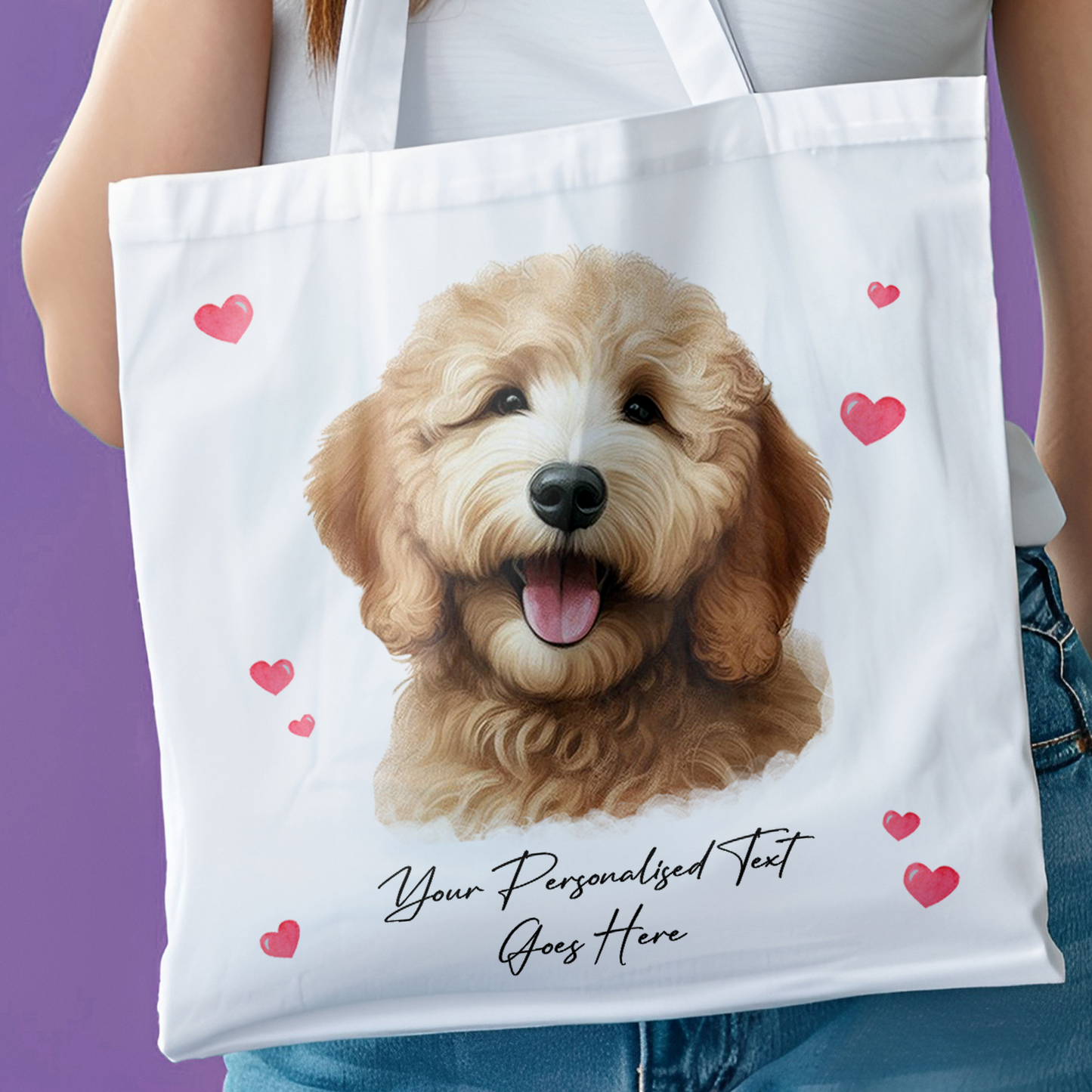 Personalised Dog Love Hearts Golden Doodle Tote Bag