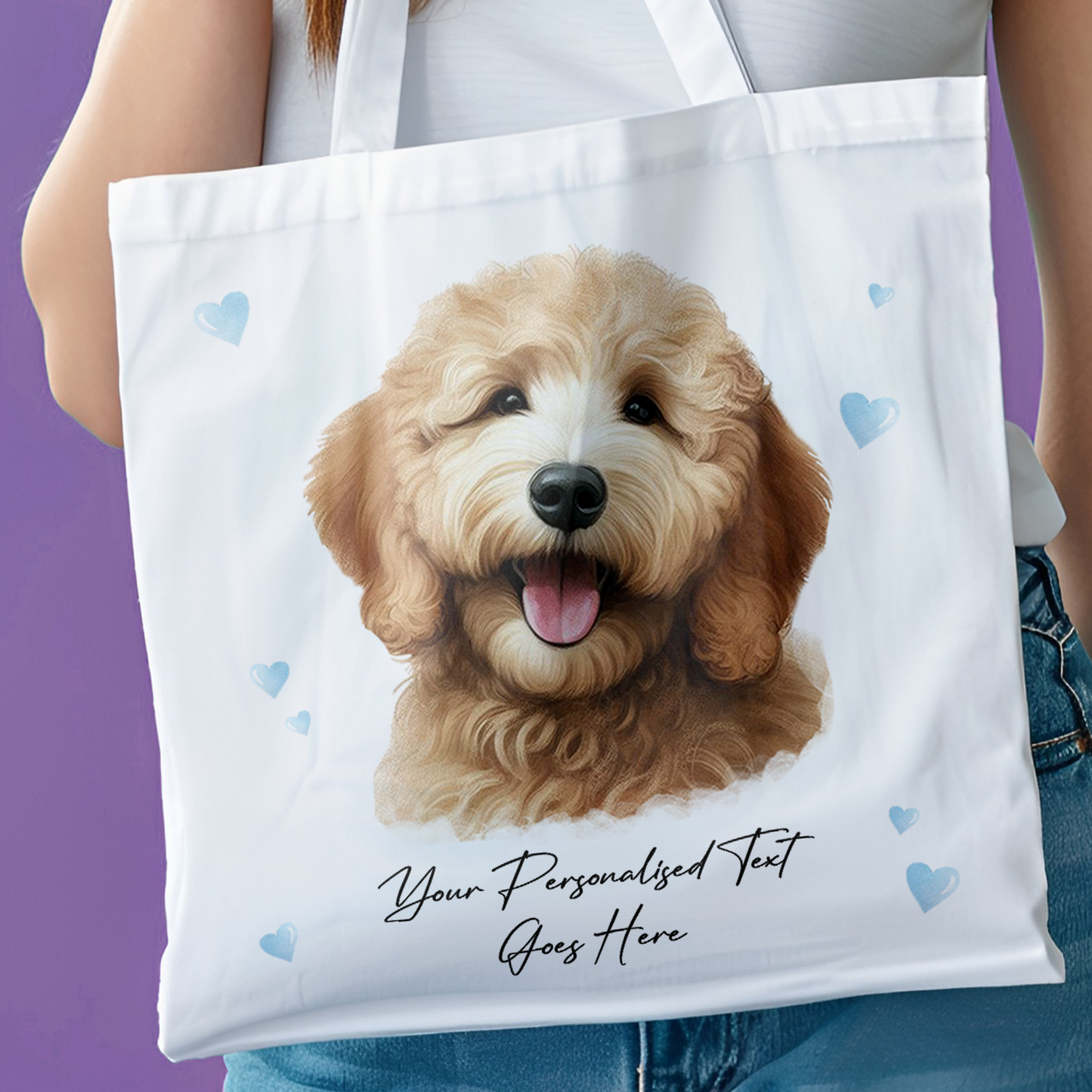 Personalised Dog Love Hearts Golden Doodle Tote Bag