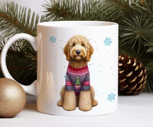 Personalised Golden Doodle - Dog Christmas Jumper Gift Mug