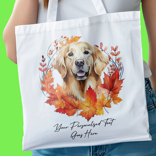 Personalised Dog Autumn Wreath Golden Retriever Tote Bag