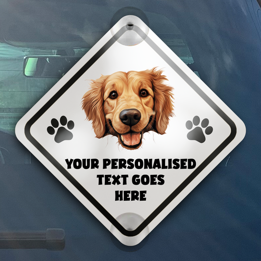 Personalised Dog On Board Car Window Sign - Golden Retriever