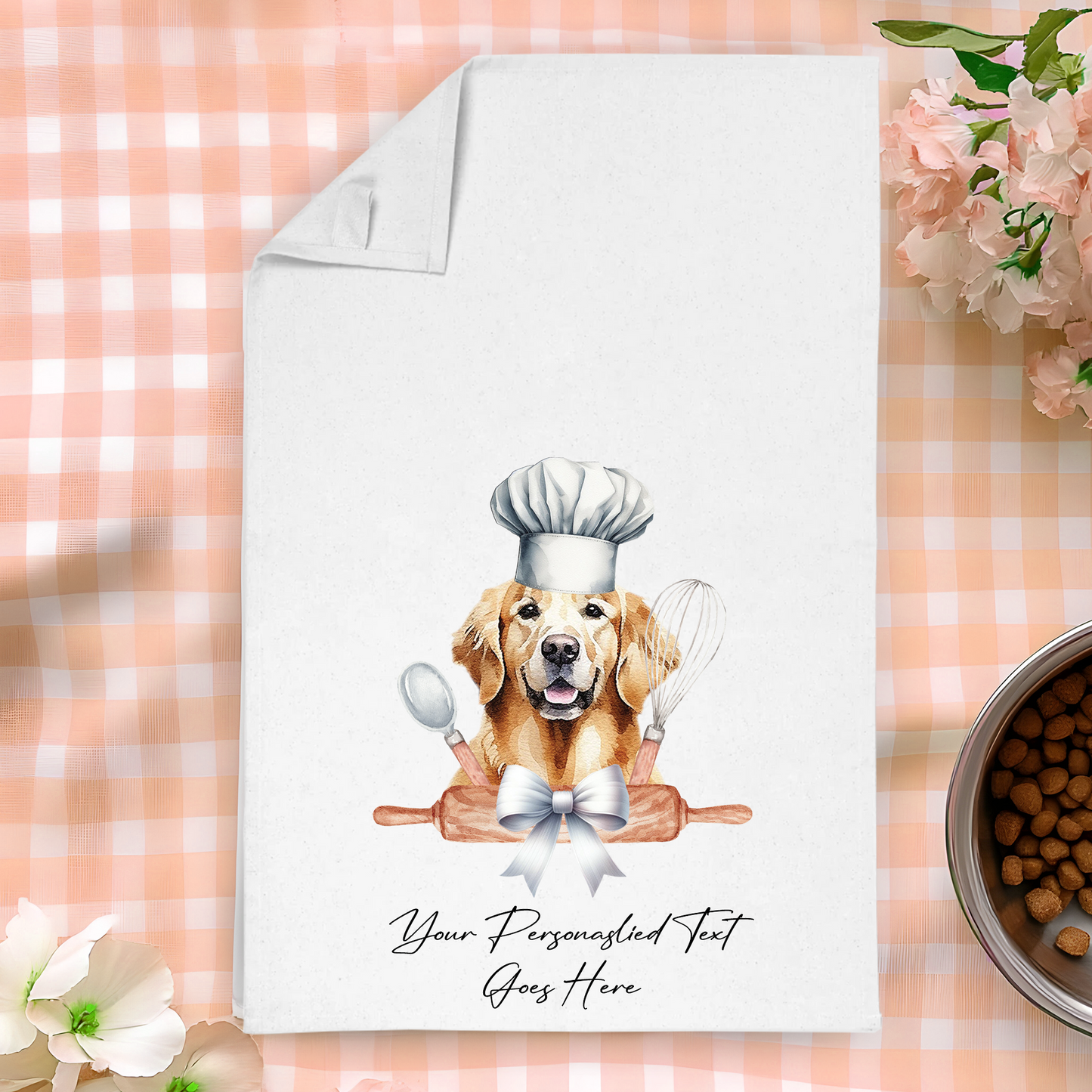 Personalised Dog In Chef Hat Gift Tea Towel - Golden Retriever