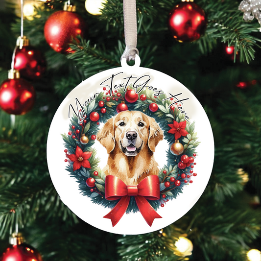 Personalised Golden Retriever Dog Christmas Wreath - Hanging Bauble Decoration