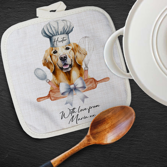 Personalised Dog In Chef Hat Gift Pot Holder / Grab - Golden Retriever