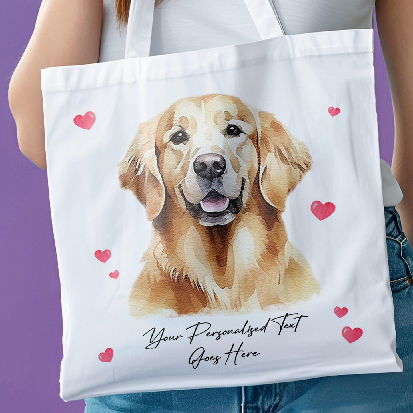 Personalised Dog Love Hearts Golden Retriever Tote Bag