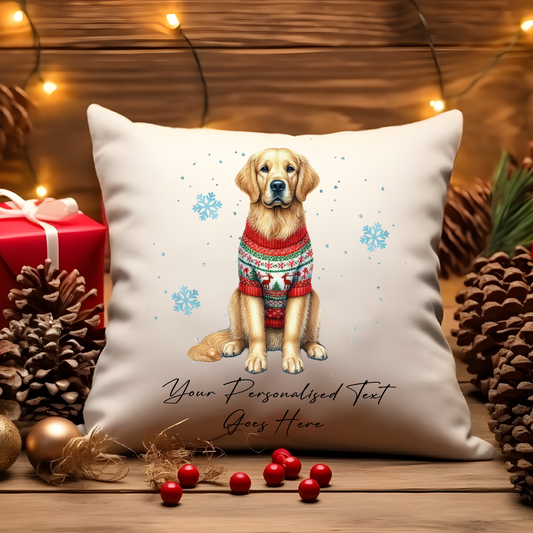 Personalised Golden Retriever Dog Christmas Jumper Cushion Cover Gift