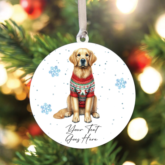 A Personalised Golden Retriever Jumper Dog Hanging Bauble Decoration