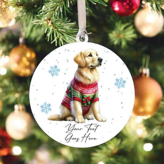 A Personalised Golden Retriever Jumper Dog Hanging Bauble Decoration - Style B