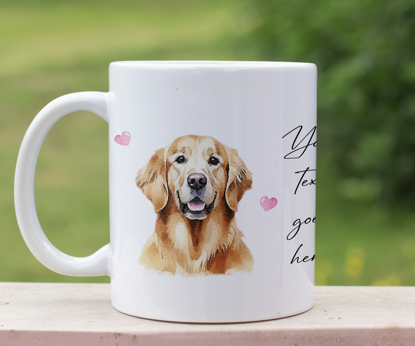 Personalised Dog Gift Mug - Golden Retriever with Custom Message and Optional Hearts