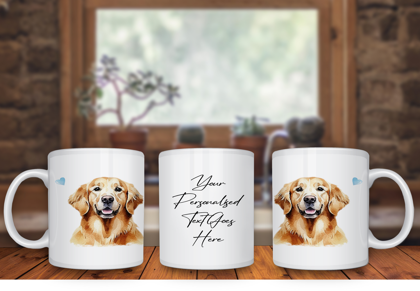 Personalised Dog Gift Mug - Golden Retriever with Custom Message and Optional Hearts