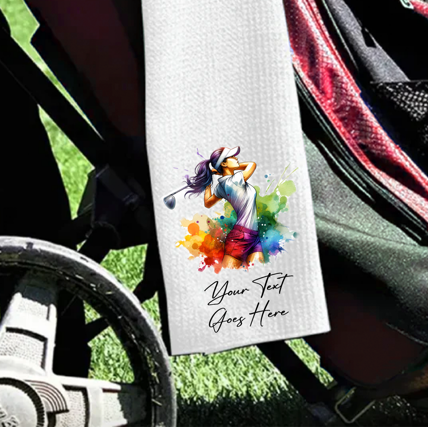 Personalised Female Golfer - Gift Golf Sports Towel B