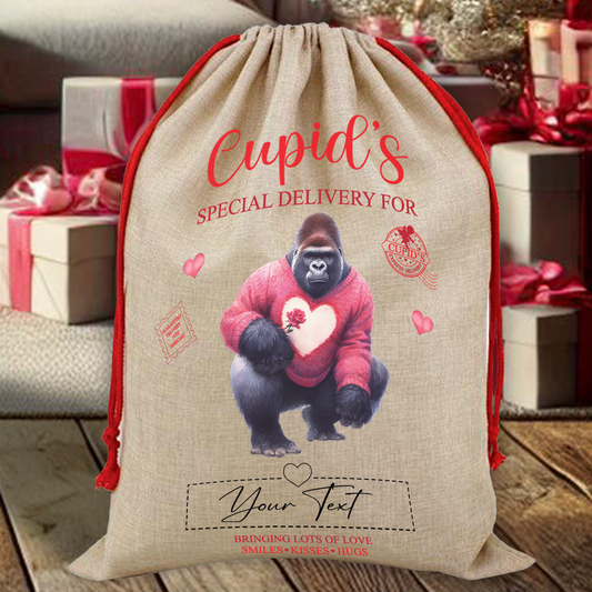 Personalised Animal Love Heart Valentine Anniversary Gift Sack - Gorilla