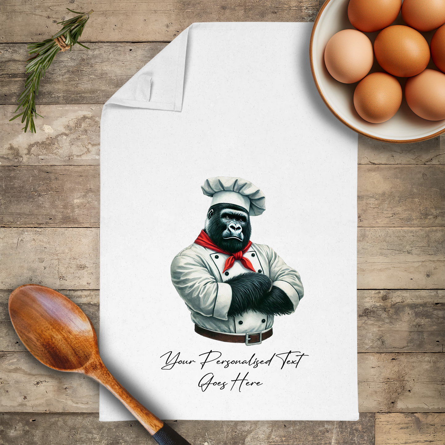 Personalised Watercolour Animal Chef Gorilla Tea Towel