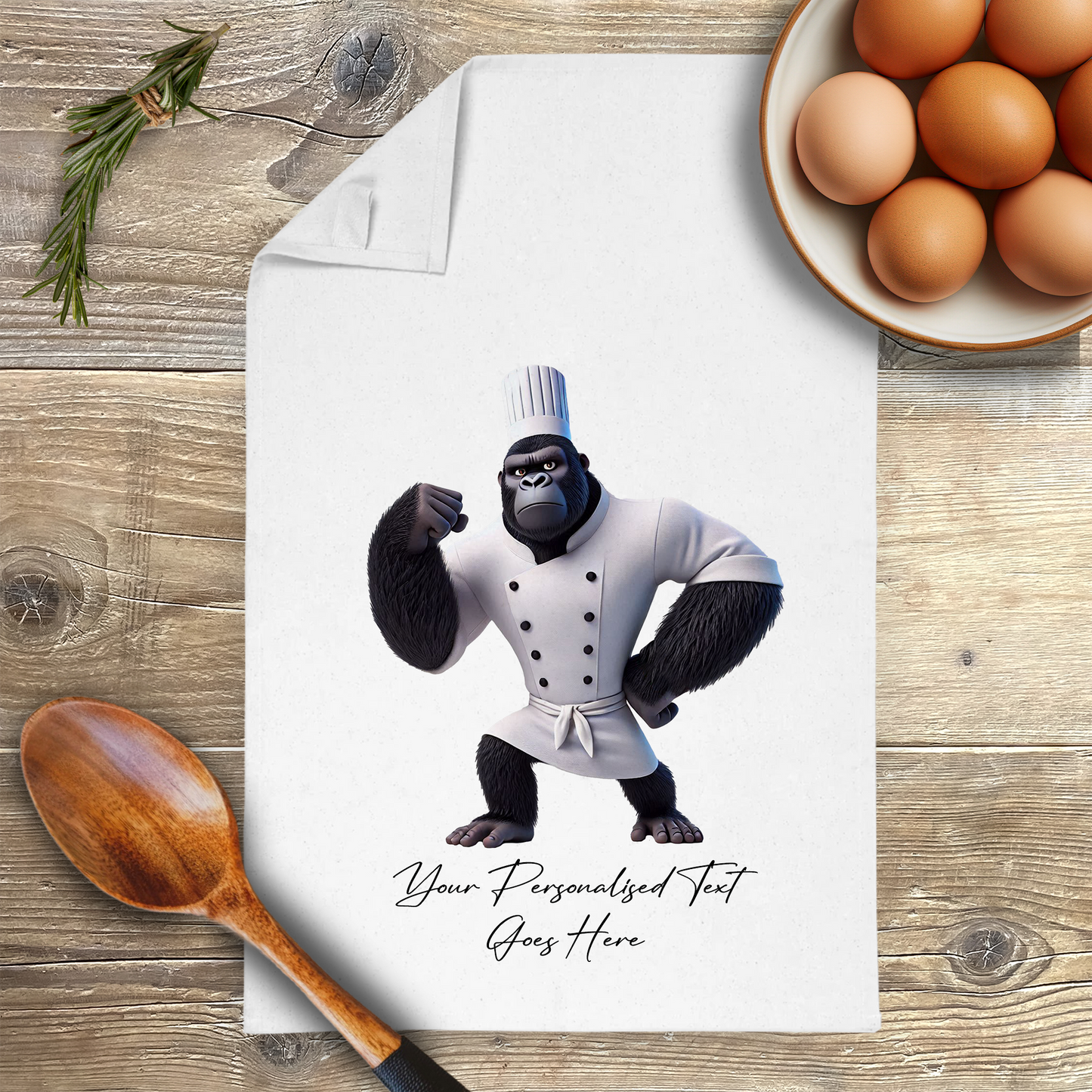 Personalised Toon Animal Chef Gorilla Tea Towel