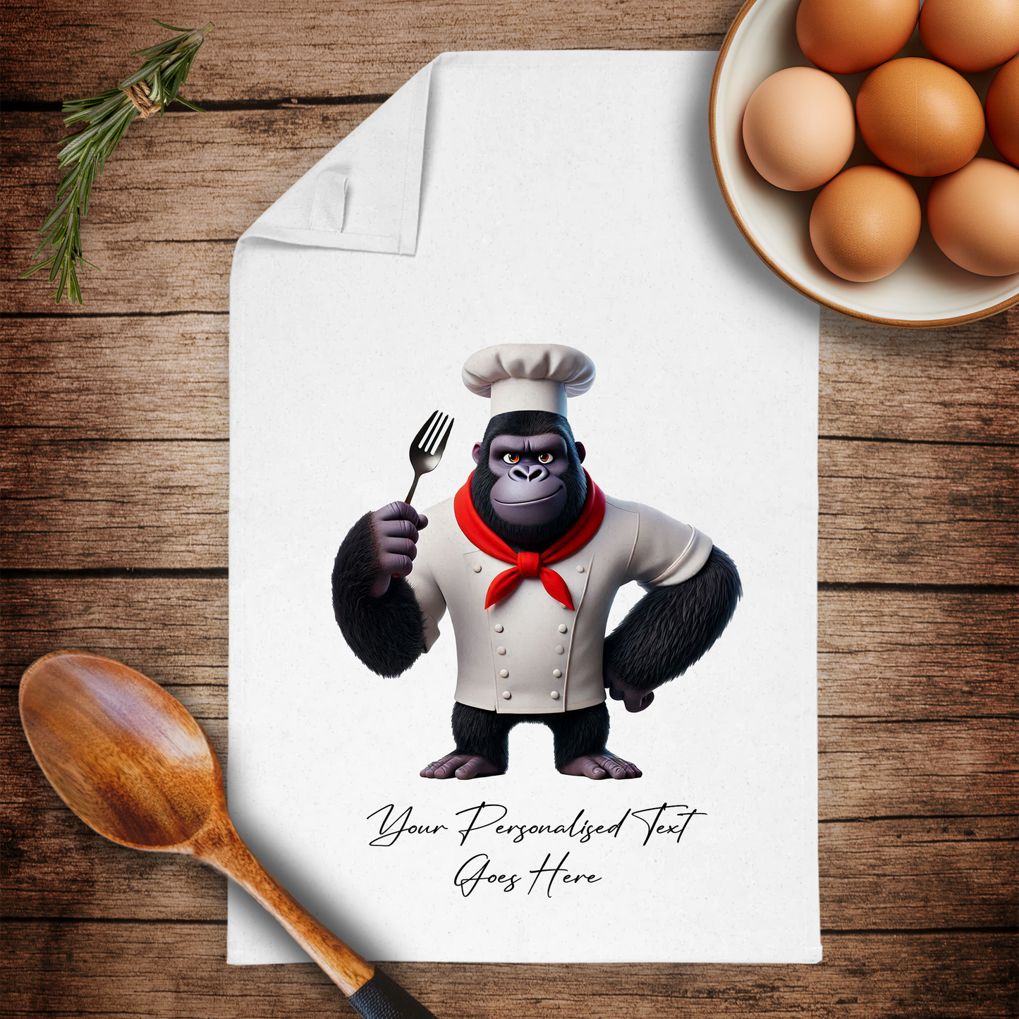 Personalised Toon Animal Chef Gorilla Tea Towel B