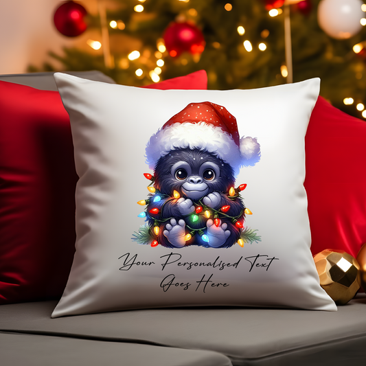 Personalised Gorilla wrapped in Christmas Lights Cushion Cover Gift - Style A