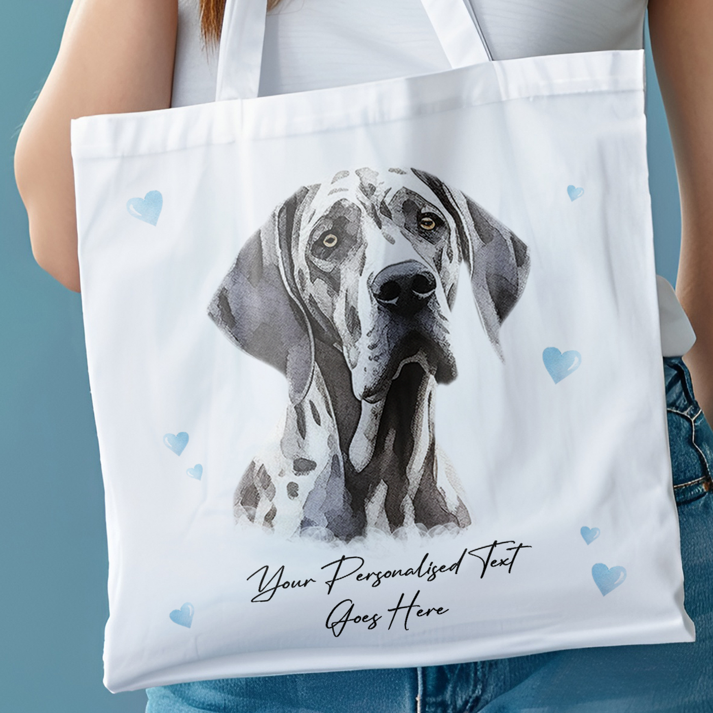 Personalised Dog Love Hearts Great Dane Tote Bag