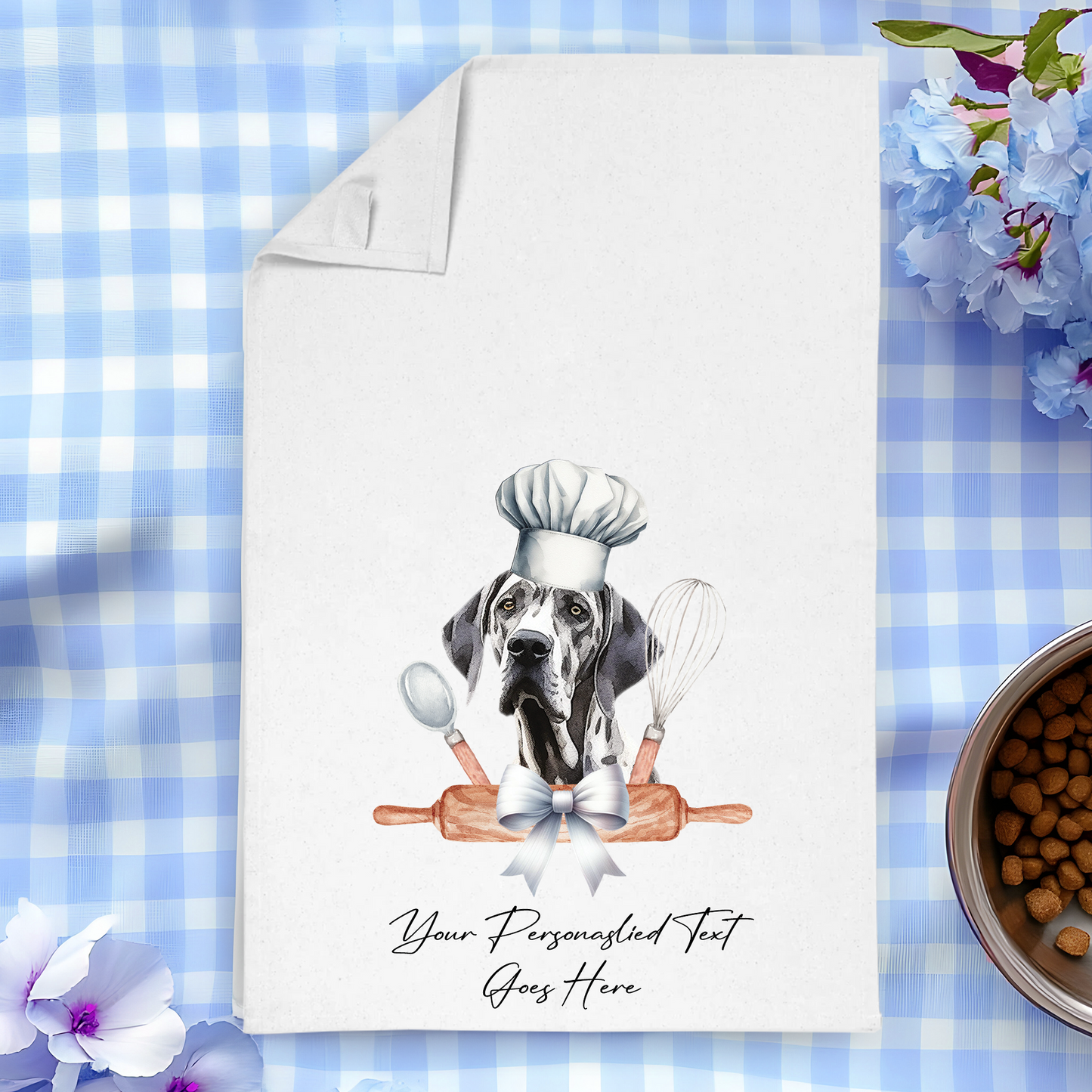 Personalised Dog In Chef Hat Gift Tea Towel - Great Dane