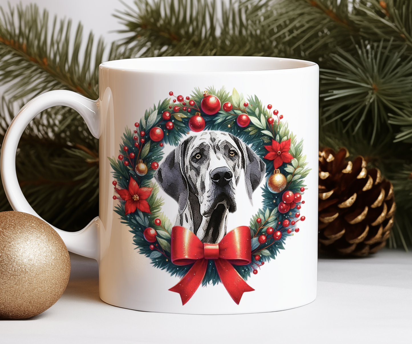 Personalised Great Dane Dog Christmas Wreath Gift Mug