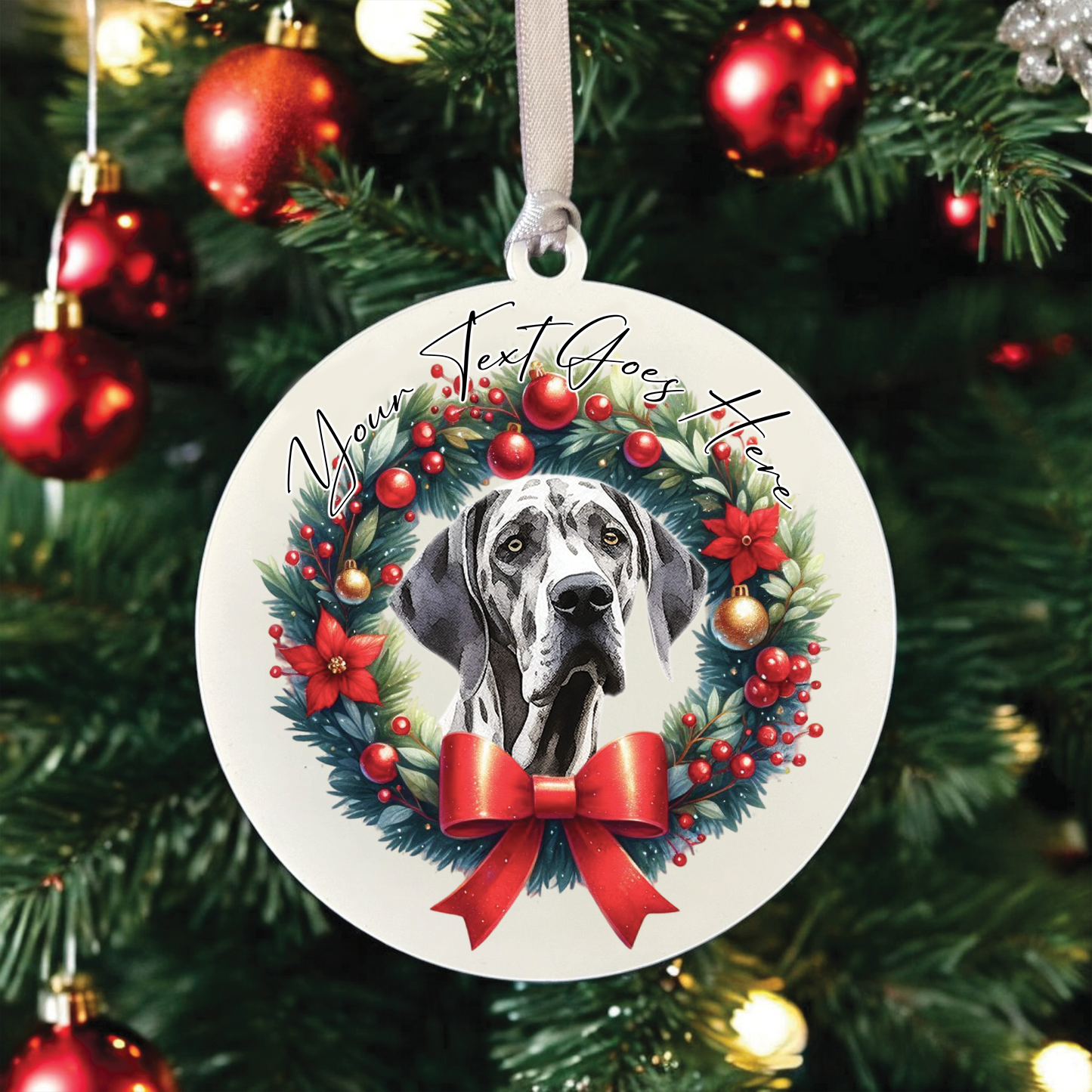 Personalised Great Dane Dog Christmas Wreath - Hanging Bauble Decoration