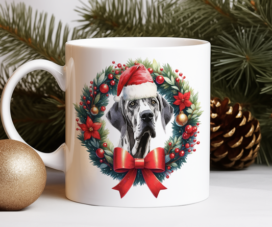 Personalised Great Dane Dog Christmas Wreath Gift Mug