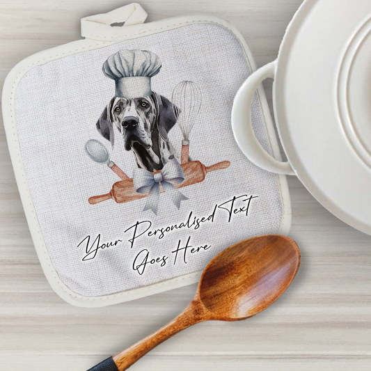 Personalised Dog In Chef Hat Gift Pot Holder / Grab - Great Dane