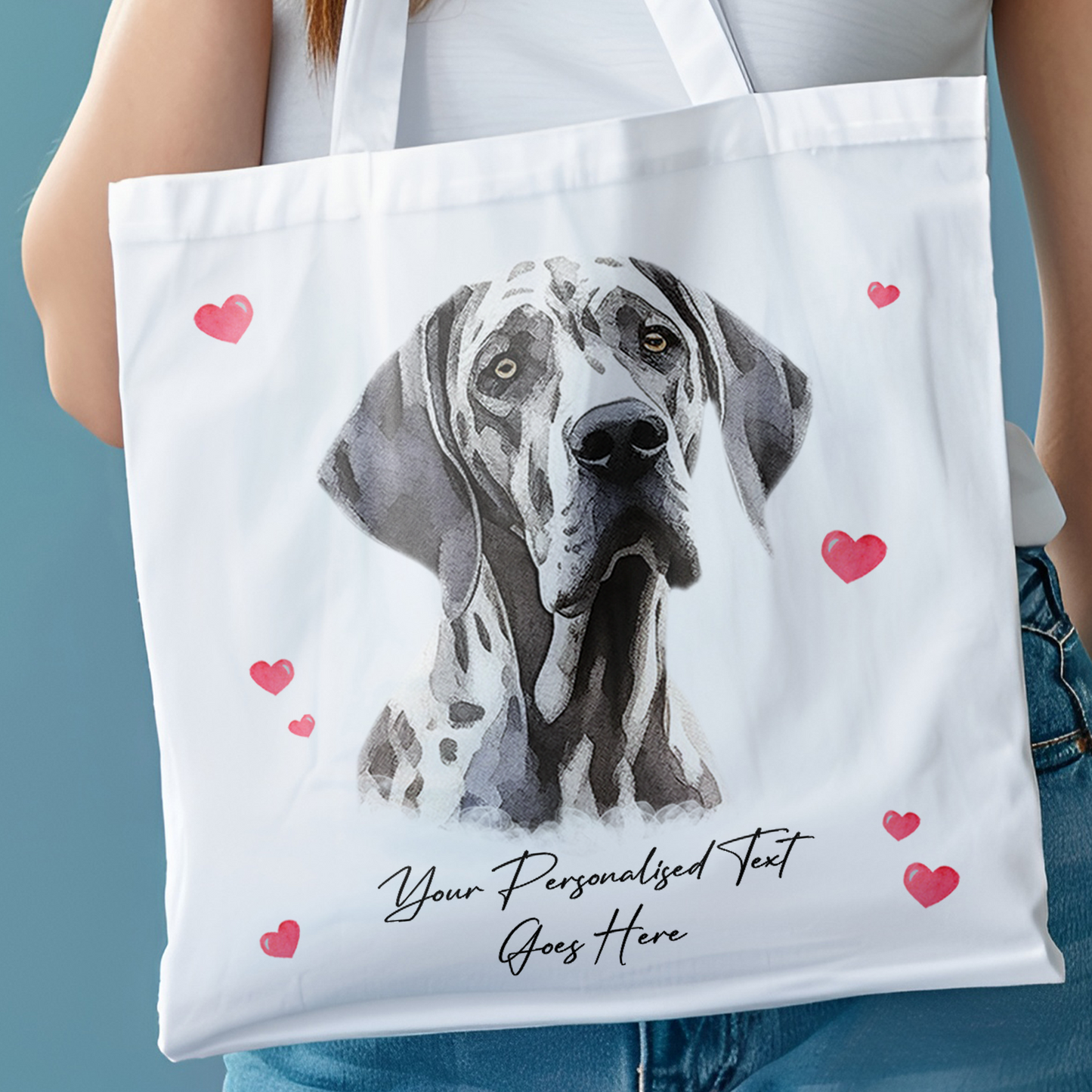 Personalised Dog Love Hearts Great Dane Tote Bag