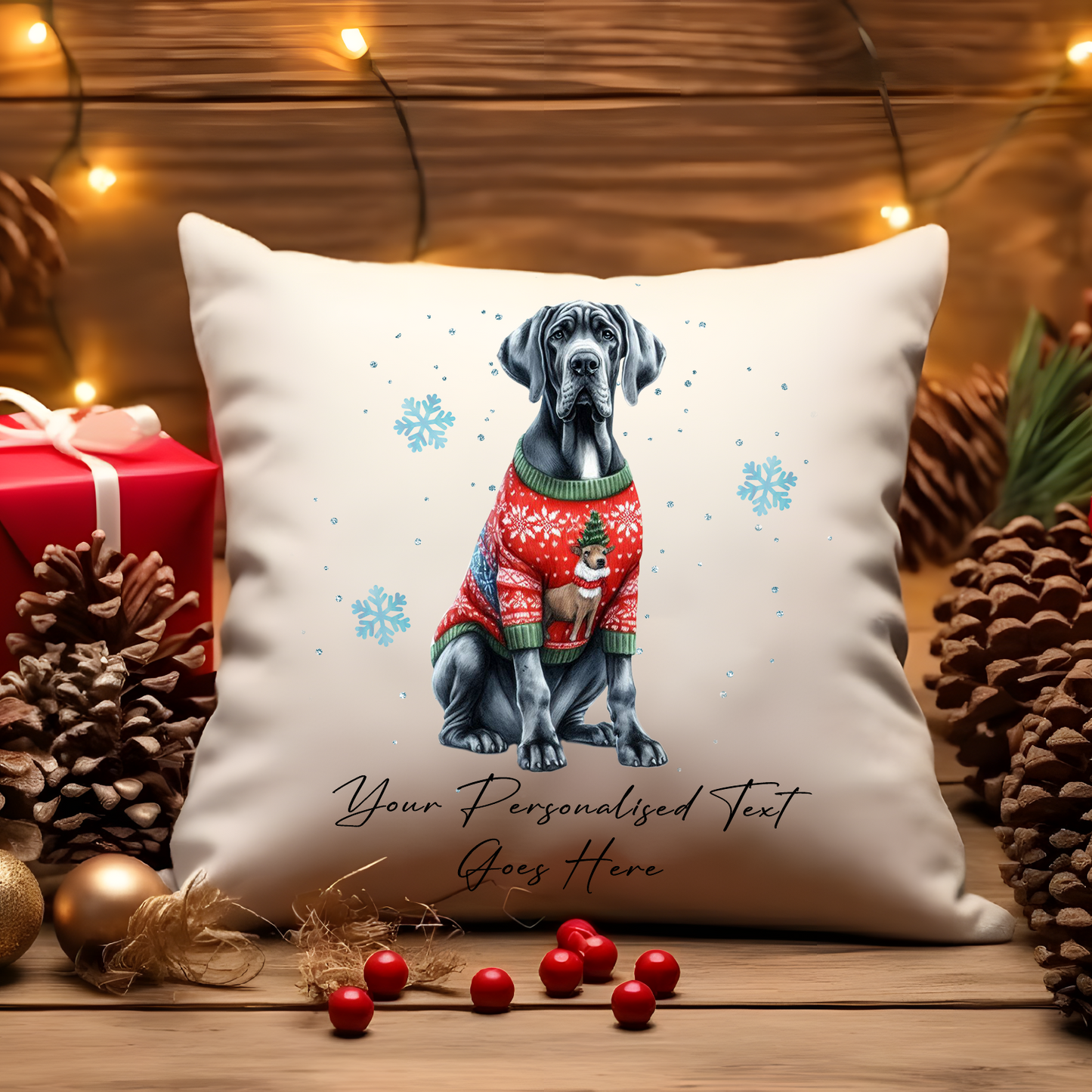 Personalised Great Dane Dog Christmas Jumper Cushion Cover Gift