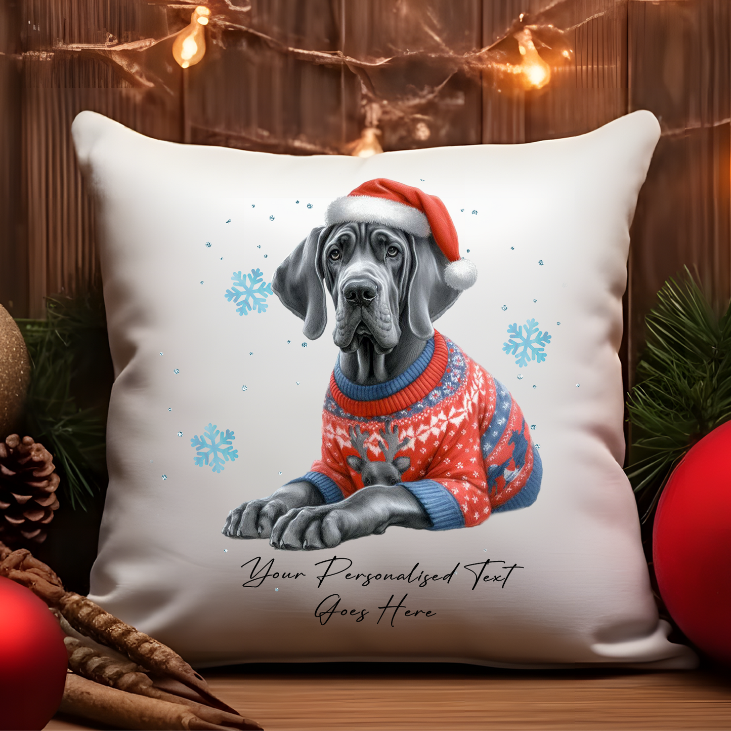 Personalised Great Dane Dog Christmas Jumper Cushion Cover Gift - Style B