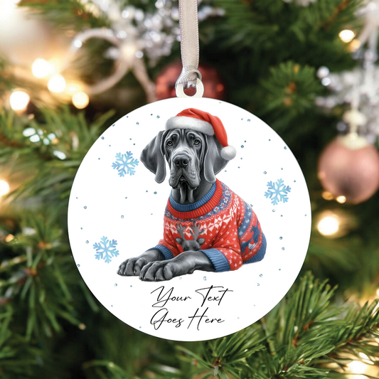 A Personalised Great Dane Jumper Dog Hanging Bauble Decoration - Style B