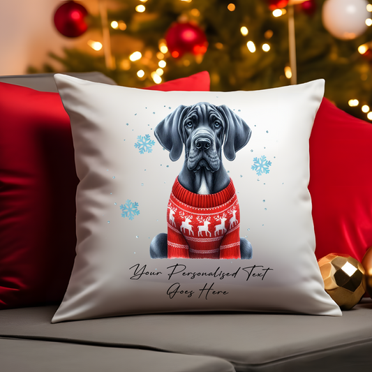 Personalised Great Dane Dog Christmas Jumper Cushion Cover Gift - Style C